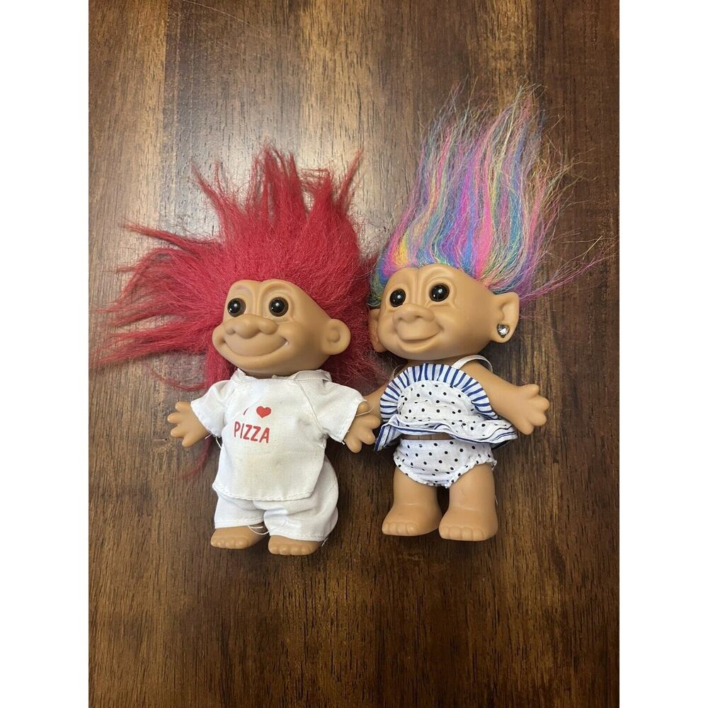 Vintage Bright of America 4" Troll Doll Rainbow MultiColored Hair- Set Of 2